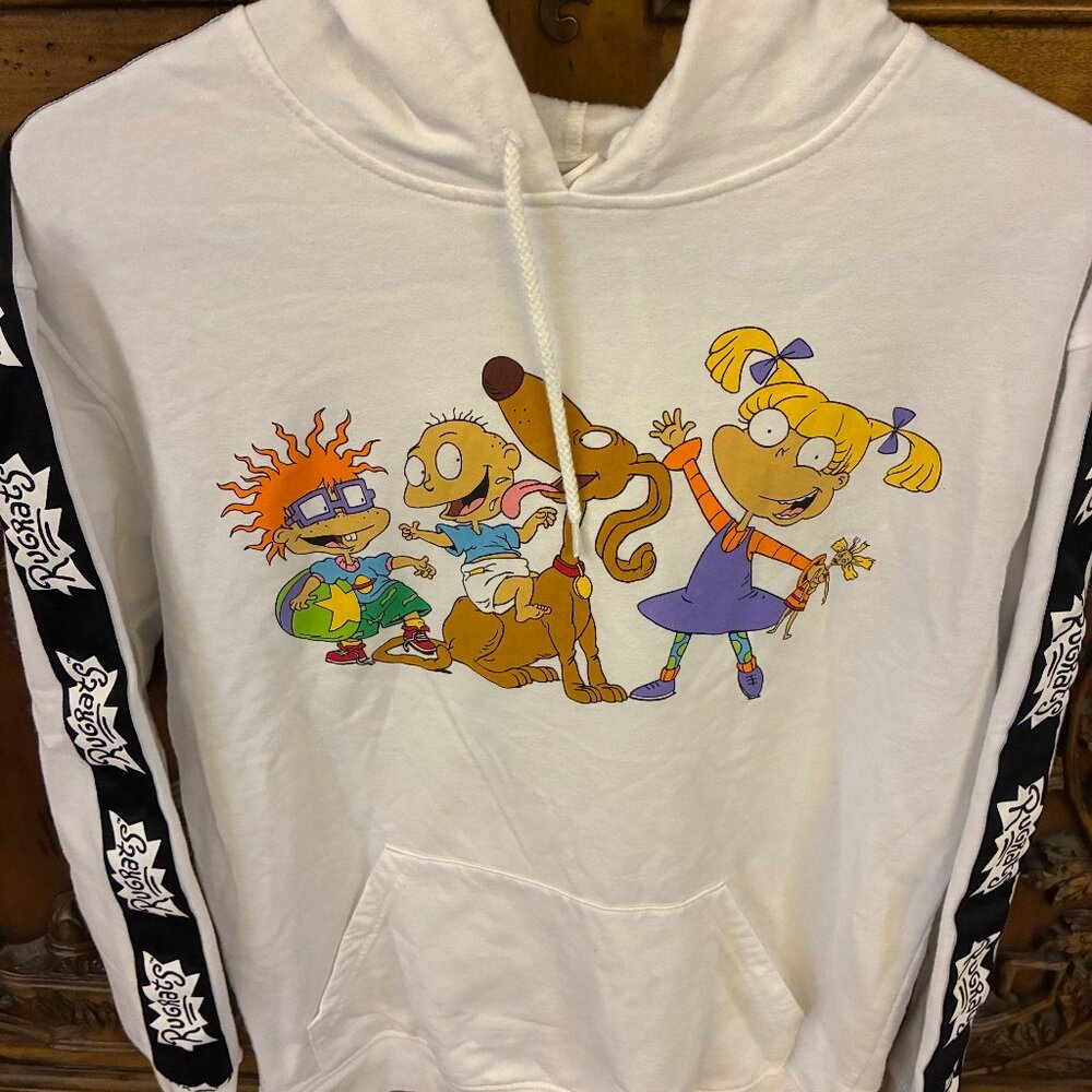 Nickelodeon Hoodie Mens White Graphic Rugrats Cotton Sweatshirt Size Small